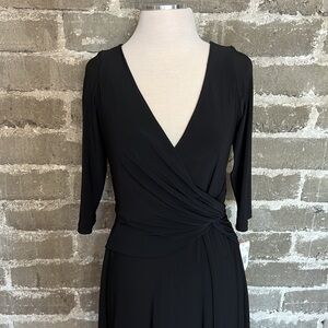 Black V-Neck Jones New York NWT 3/4 Length Sleeve Wrap Midi Dress Size 10